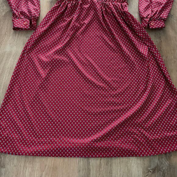 VTG 70s Sears Polyester Red Patterned Ruffle Dress size 8p USA UNION MADE - Picture 3 of 11
